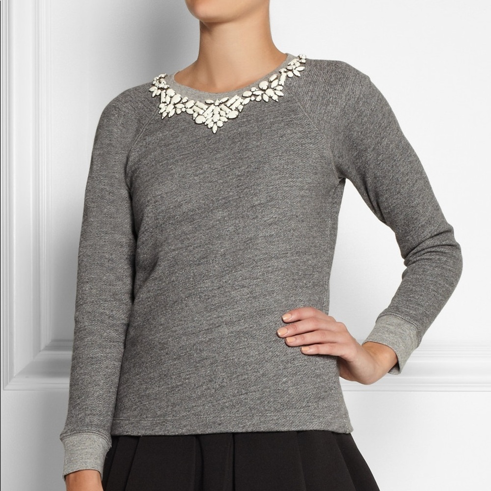 J. CREW White Crystal Embellished Gray Sweatshirt